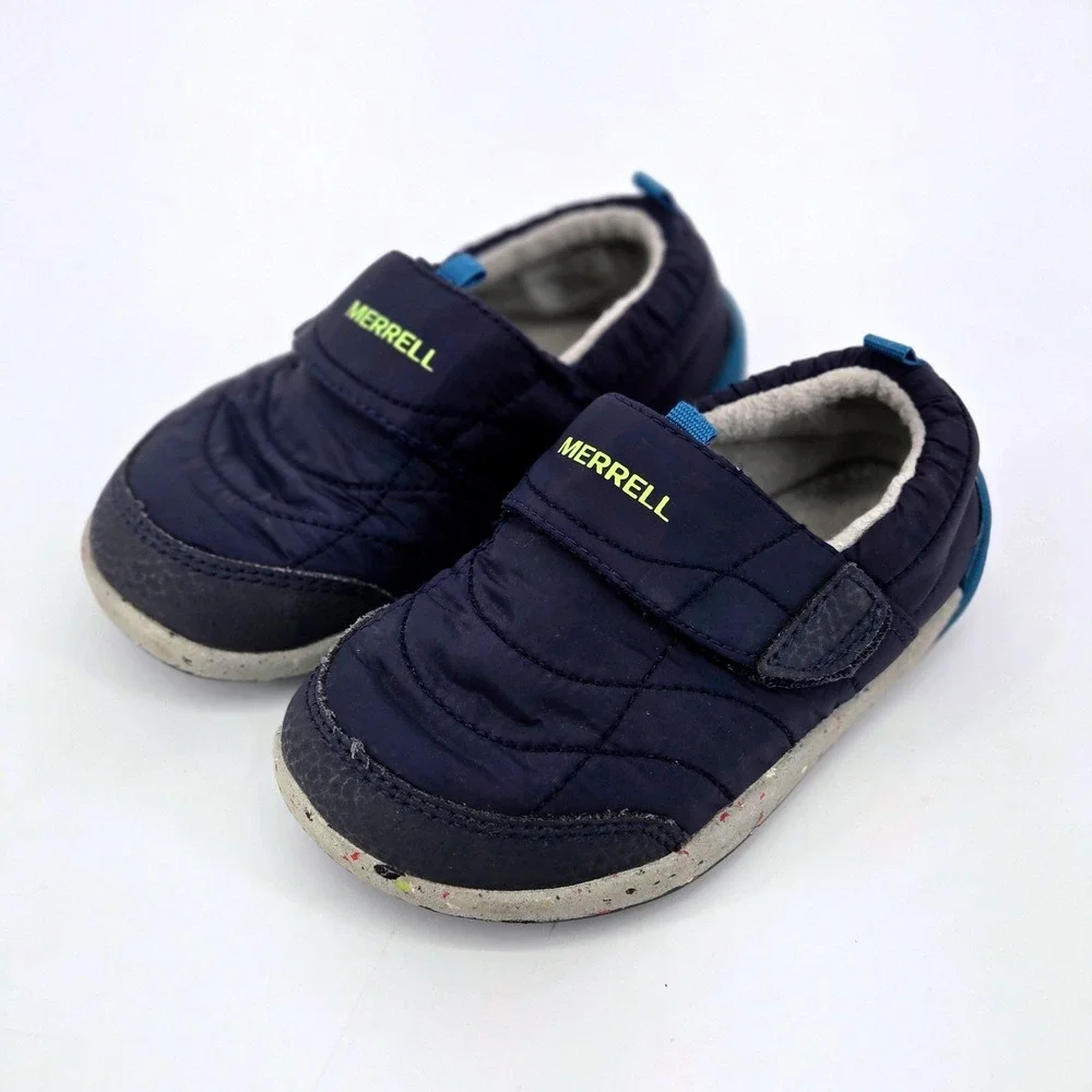 Merrell Bare Steps Hut Moc Navy Blue Quilted Infant Toddler Slip On Shoes Sz 7M